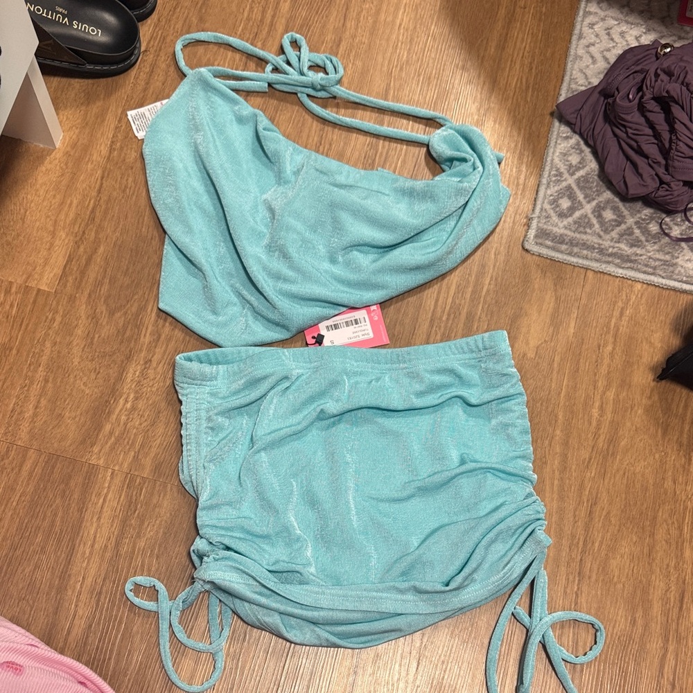 Aqua Blue Edkited Two piece set